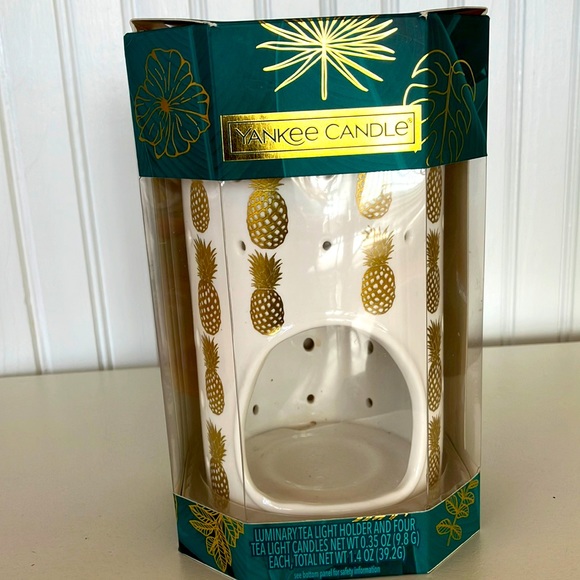 NWOT Yankee Candle Luminary Tea Light Ceramic Holder & 4 Tea Light Candles - Picture 2 of 12